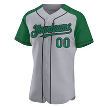 Load image into Gallery viewer, Custom Gray Kelly Green-Black Authentic Raglan Sleeves Baseball Jersey
