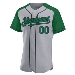 Custom Gray Kelly Green-Black Authentic Raglan Sleeves Baseball Jersey