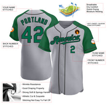 Load image into Gallery viewer, Custom Gray Kelly Green-Black Authentic Raglan Sleeves Baseball Jersey
