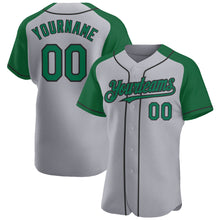 Load image into Gallery viewer, Custom Gray Kelly Green-Black Authentic Raglan Sleeves Baseball Jersey
