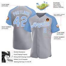 Load image into Gallery viewer, Custom Gray Light Blue-White Authentic Raglan Sleeves Baseball Jersey
