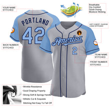 Load image into Gallery viewer, Custom Gray Light Blue-Navy Authentic Raglan Sleeves Baseball Jersey
