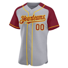 Load image into Gallery viewer, Custom Gray Crimson-Yellow Authentic Raglan Sleeves Baseball Jersey
