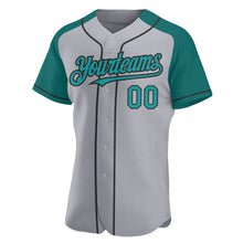 Load image into Gallery viewer, Custom Gray Teal-Black Authentic Raglan Sleeves Baseball Jersey
