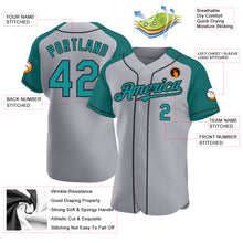 Load image into Gallery viewer, Custom Gray Teal-Black Authentic Raglan Sleeves Baseball Jersey
