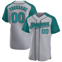 Load image into Gallery viewer, Custom Gray Teal-Black Authentic Raglan Sleeves Baseball Jersey
