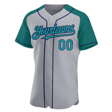 Load image into Gallery viewer, Custom Gray Teal-Navy Authentic Raglan Sleeves Baseball Jersey
