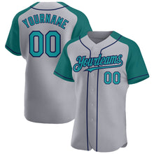 Load image into Gallery viewer, Custom Gray Teal-Navy Authentic Raglan Sleeves Baseball Jersey
