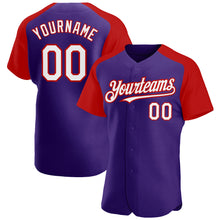 Load image into Gallery viewer, Custom Purple White-Red Authentic Raglan Sleeves Baseball Jersey
