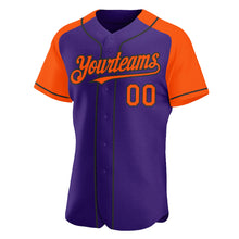 Load image into Gallery viewer, Custom Purple Orange-Black Authentic Raglan Sleeves Baseball Jersey
