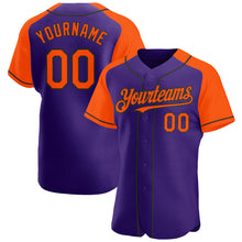 Load image into Gallery viewer, Custom Purple Orange-Black Authentic Raglan Sleeves Baseball Jersey
