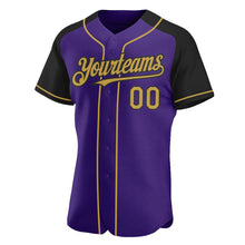 Load image into Gallery viewer, Custom Purple Old Gold-Black Authentic Raglan Sleeves Baseball Jersey
