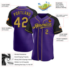 Load image into Gallery viewer, Custom Purple Old Gold-Black Authentic Raglan Sleeves Baseball Jersey
