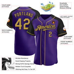 Custom Purple Old Gold-Black Authentic Raglan Sleeves Baseball Jersey