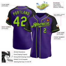 Load image into Gallery viewer, Custom Purple Neon Green-Black Authentic Raglan Sleeves Baseball Jersey
