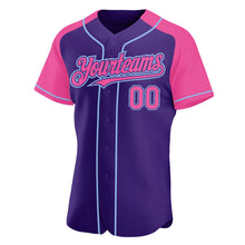 Load image into Gallery viewer, Custom Purple Pink-Light Blue Authentic Raglan Sleeves Baseball Jersey
