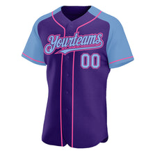 Load image into Gallery viewer, Custom Purple Light Blue-Pink Authentic Raglan Sleeves Baseball Jersey
