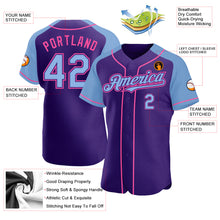 Load image into Gallery viewer, Custom Purple Light Blue-Pink Authentic Raglan Sleeves Baseball Jersey
