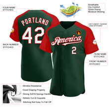 Load image into Gallery viewer, Custom Green White-Red Authentic Raglan Sleeves Baseball Jersey
