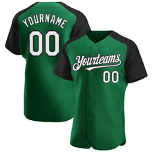 Load image into Gallery viewer, Custom Kelly Green White-Black Authentic Raglan Sleeves Baseball Jersey
