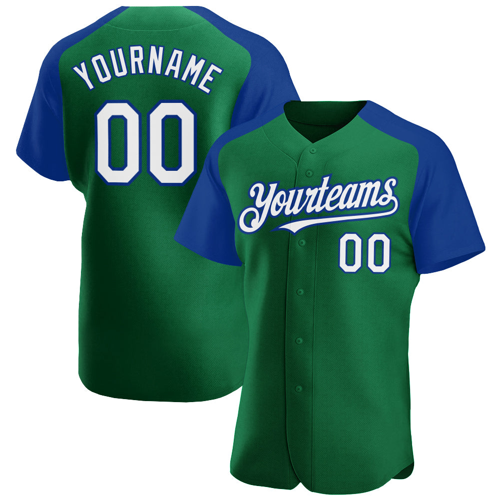 Custom White Green Pinstripe Green-Gold Authentic Raglan Sleeves