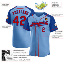 Load image into Gallery viewer, Custom Light Blue Red-Royal Authentic Raglan Sleeves Baseball Jersey
