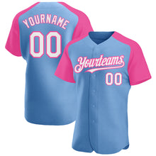 Load image into Gallery viewer, Custom Light Blue White-Pink Authentic Raglan Sleeves Baseball Jersey
