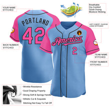 Load image into Gallery viewer, Custom Light Blue Pink-Black Authentic Raglan Sleeves Baseball Jersey
