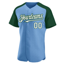 Load image into Gallery viewer, Custom Light Blue White-Green Authentic Raglan Sleeves Baseball Jersey
