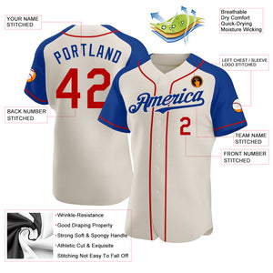 Custom Cream Red-Royal Authentic Raglan Sleeves Baseball Jersey