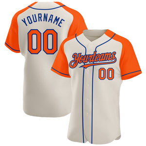 Custom Cream Orange-Royal Authentic Raglan Sleeves Baseball Jersey