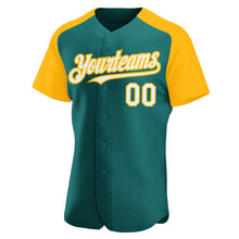 Load image into Gallery viewer, Custom Teal White-Gold Authentic Raglan Sleeves Baseball Jersey
