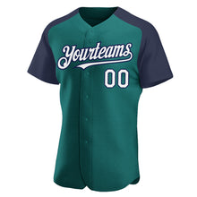 Load image into Gallery viewer, Custom Teal White-Navy Authentic Raglan Sleeves Baseball Jersey
