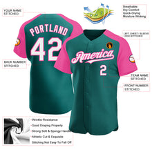 Load image into Gallery viewer, Custom Teal White-Pink Authentic Raglan Sleeves Baseball Jersey
