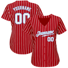 Load image into Gallery viewer, Custom Red White Pinstripe White-Light Blue Authentic Baseball Jersey

