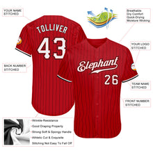 Load image into Gallery viewer, Custom Red Black Pinstripe White-Black Authentic Baseball Jersey
