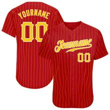 Load image into Gallery viewer, Custom Red Gold Pinstripe Gold-White Authentic Baseball Jersey
