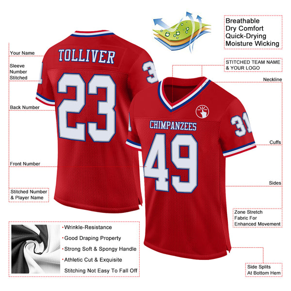 Custom Red White-Royal Authentic Throwback Rib-Knit Baseball Jersey Shirt