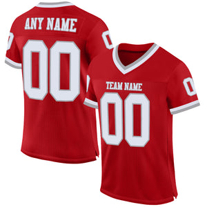 Custom Red White-Gray Mesh Authentic Throwback Football Jersey