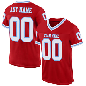 Custom Red White-Light Blue Mesh Authentic Throwback Football Jersey