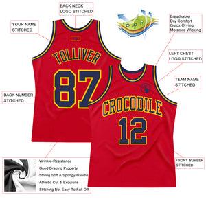 Custom Red Navy-Gold Authentic Throwback Basketball Jersey