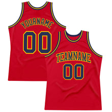 Load image into Gallery viewer, Custom Red Navy-Gold Authentic Throwback Basketball Jersey
