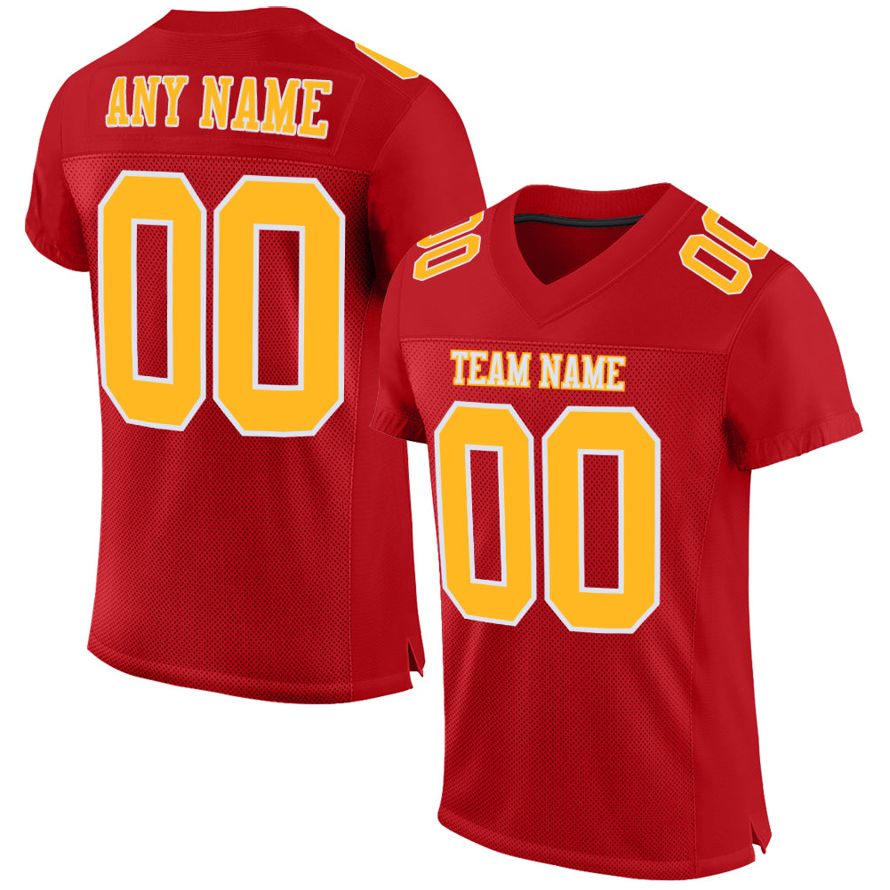 Custom Red Gold-White Mesh Authentic Football Jersey