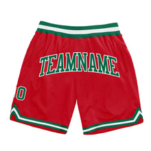 Load image into Gallery viewer, Custom Red Kelly Green-White Authentic Throwback Basketball Shorts
