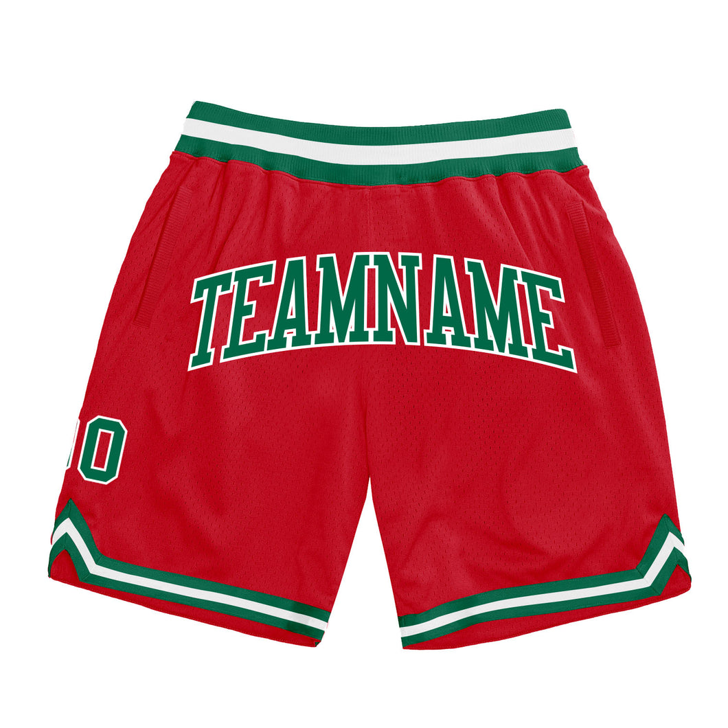 Custom Red Kelly Green-White Authentic Throwback Basketball Shorts