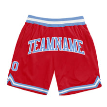 Load image into Gallery viewer, Custom Red Light Blue-White Authentic Throwback Basketball Shorts
