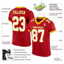 Load image into Gallery viewer, Custom Red White-Gold Mesh Authentic Football Jersey
