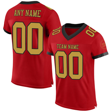 Custom Red Old Gold-Black Mesh Authentic Football Jersey