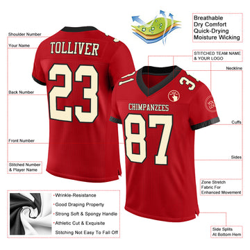 Custom Red Cream-Black Mesh Authentic Football Jersey