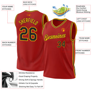 Custom Red Black-Gold Authentic Throwback Basketball Jersey